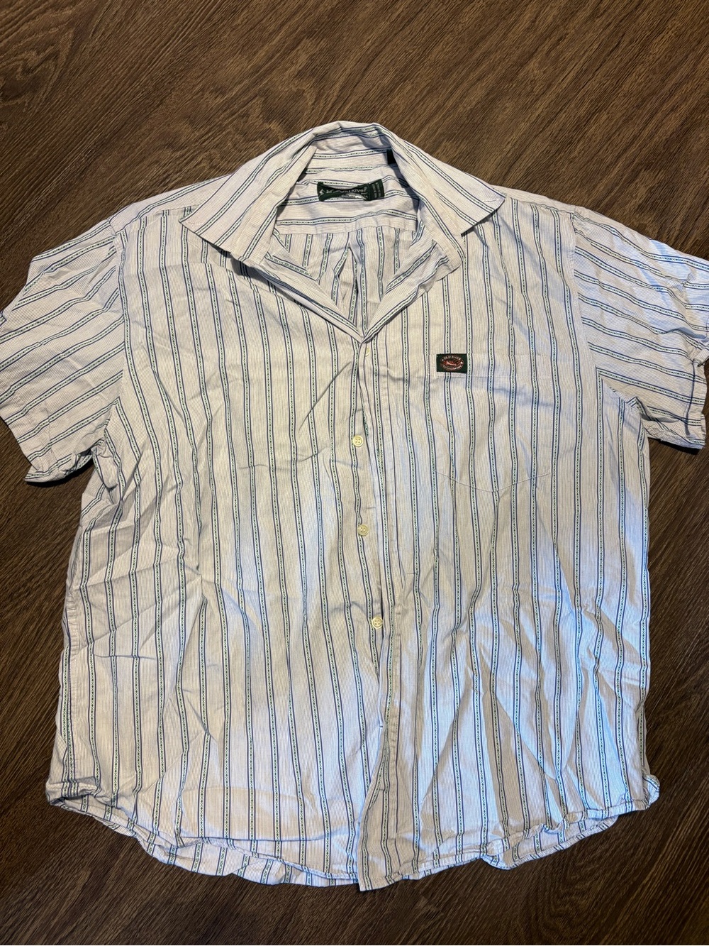 Casual Short-Sleeve Button-Down Shirt - White with Blue Stripes